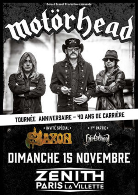 Affiche du groupe MOTÖRHEAD au Zenith de paris le 15 novembre 2015